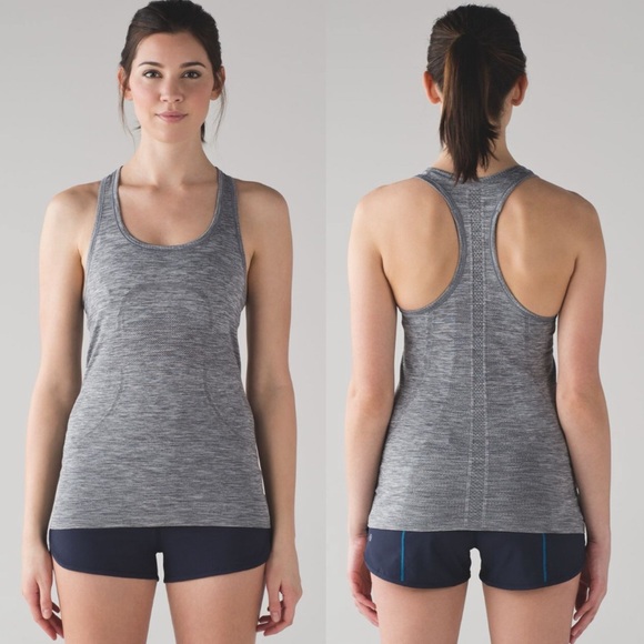 Lululemon Swiftly Tech Racerback Slate / White 6 Seamless Tank Top Gym Yoga Run - Picture 1 of 14